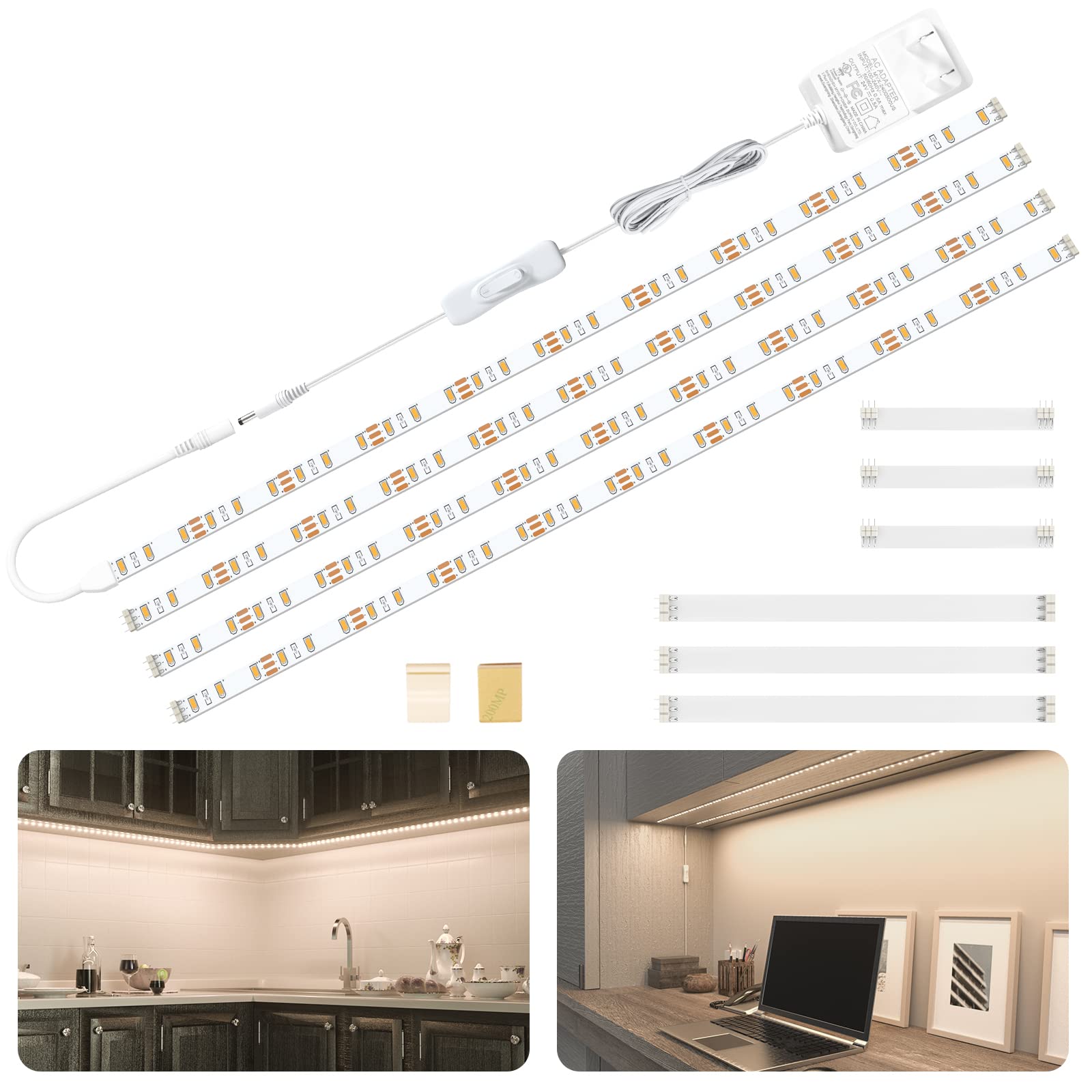 Photo 1 of WOBANE LED Cabinet Lights,4 PCS 20inch LED Strip Lights Kit,Under Counter Lighting for Kitchen,Under Desk,Shelf,Display Case,Furniture, 120 LEDs,1200 Lumen,4000K Natural White