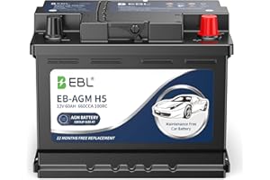 EBL BCI Group 47 Car Battery,12V 60Ah Size H5 Performance Series AGM Battery - High Power 660CCA 100RC, Maintenance-Free & Leakproof Design