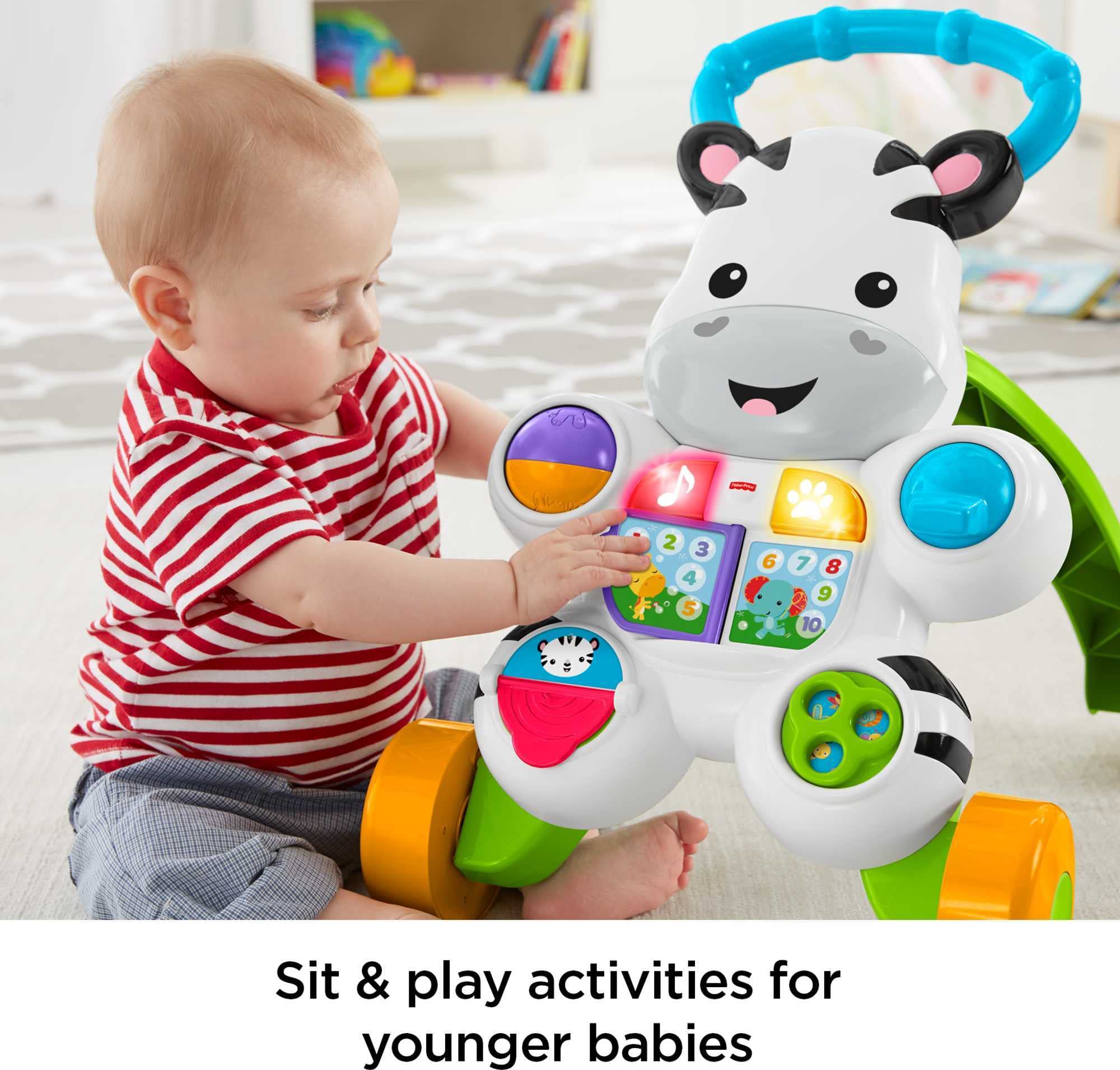 Fisher-Price Baby Push Toy Learn with Me Zebra Walker Musical Learning Activity with Lights & Fine Motor Play for Infants Ages 6+ Months (Amazon Exclusive)
