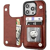 ONETOP Compatible with iPhone 16 Pro Wallet Case with Card Holder, PU Leather Kickstand Card Slots Case, Double Magnetic Clasp and Durable Shockproof Cover 6.3 Inch (Brown)
