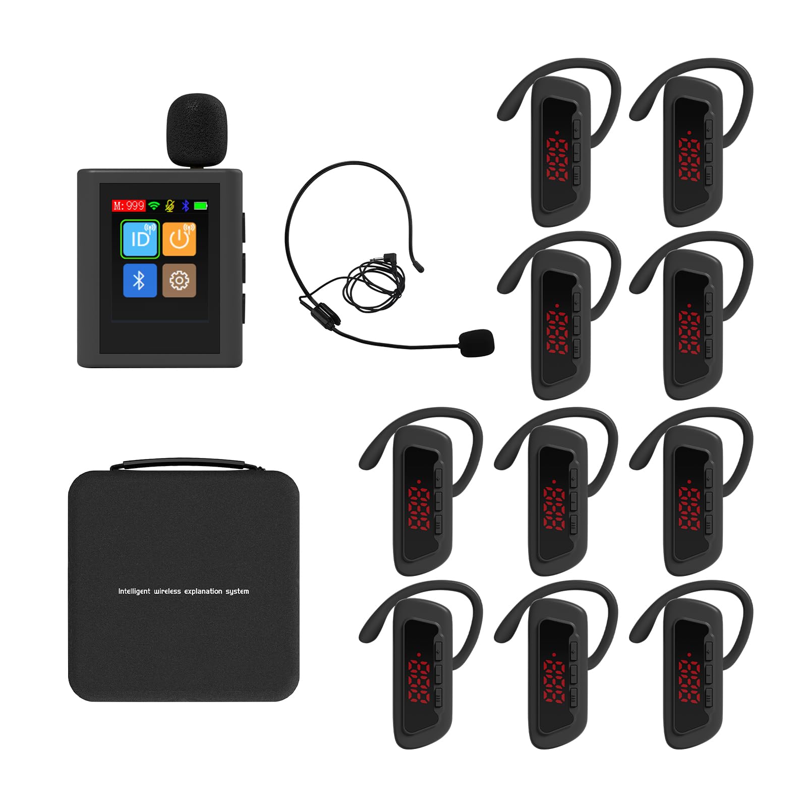 Photo 1 of PANDAAR Wireless Tour Guide System, 140m Range, Clear Sound Quality, Voice Audio Transmission for Factory School Training Teaching Church(1 Transmitter & 10 Receivers)
