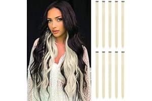 FESHFEN Colored Clip in Hair Extensions - 10 PCS Beige Blonde Highlighted Hair Piece Straight Synthetic Clip in Hairpieces for Women 22 inch