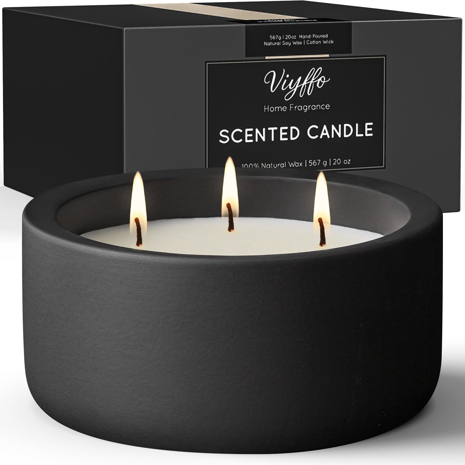 Photo 1 of Viyffo 20oz Large Scented Candle – Eucalyptus & Rosemary, 3 Wick Non Toxic Soy Candle, Matte Black Ceramic Jar, Luxury Home Fragrance for Men, Elegant Spring Décor & Premium Birthday Gift