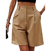 HOTOUCH Bermuda Shorts for Women Summer Dressy Casual Elastic High Waisted Wide Leg Knee Length Shorts with Pockets