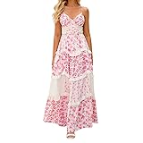 ABYOVRT Women Floral Maxi Dress Spaghetti Straps V