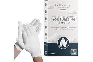 Cottonnerie Cotton Gloves for Dry Hands Sleeping, Moisturizing Gloves Overnight, Hand Moisturizer Gloves, Moisture Gloves for Dry Hands Overnight, Sleeping Gloves, Eczema Gloves, Large 8 Pair