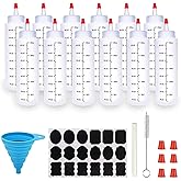 MEISO 12 Pack 8-Ounce Plastic Squeeze Bottles with Red Tip Caps and Measurement for Sauce Ketchup BBQ Dressing Paint Crafts A