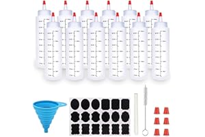 MEISO 12 Pack 8-Ounce Plastic Squeeze Bottles with Red Tip Caps and Measurement for Sauce Ketchup BBQ Dressing Paint Crafts A