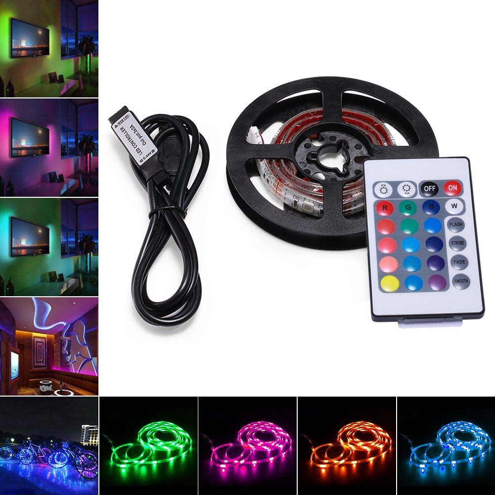 AVAWAY RGB LED Strip Lights, USB Powered SMD 5050 LED Light Strips with 17 Keys Remote Control for TV Background Light PC Notebook Home Decoration-19Inches/0.5M