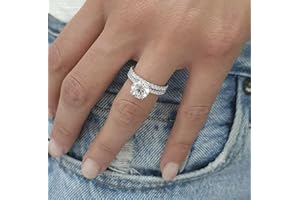 METMEJIAO Moissanite Rings 2PCS Engagement Rings Set for Women | 2 Carat Oval Cubic Zirconia Wedding Sets | Wedding Band Ring | Promise Rings for Her 18K White Gold Plated Jeelry Gifts Size 6-10 Size 8