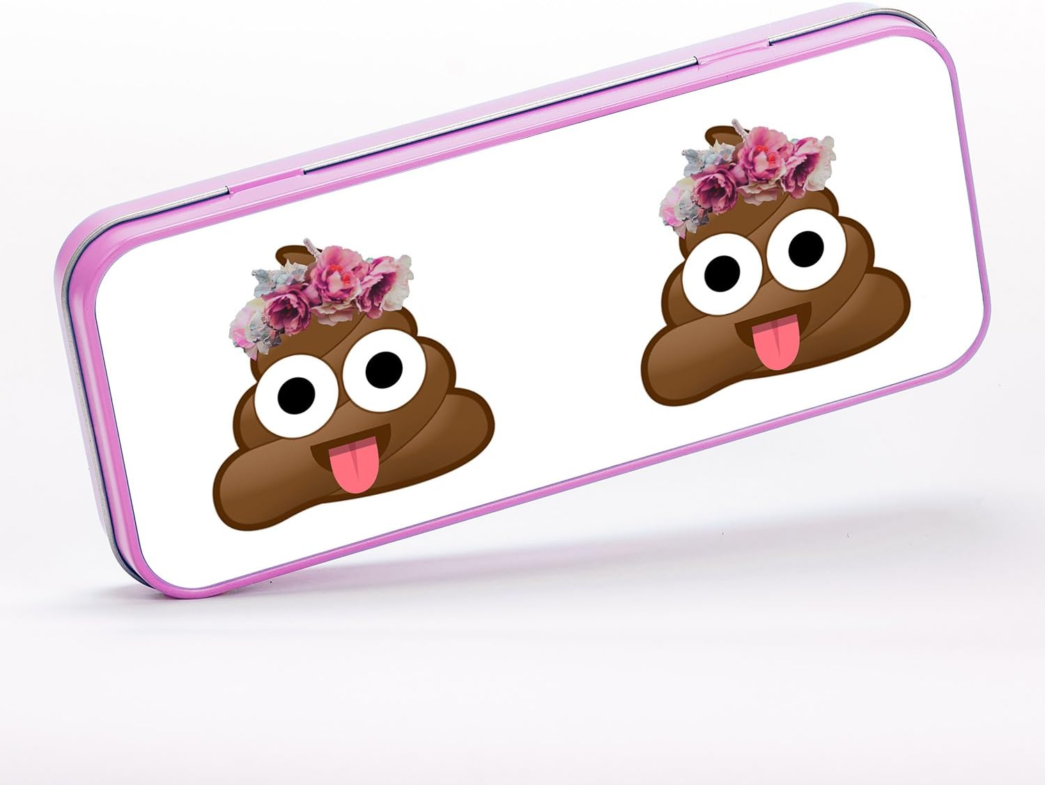 Poop Emoji Flowers Stationery Metal Tin pink Office Products