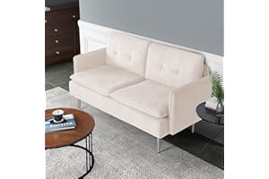 AODAILIHB 55" Loveseat Sofa Mini Couch for Bedroom Upholstered Love Seats Furniture with Metal Legs/Thick Padding for Small Spaces Tool-Free Assembly (1, Beige)