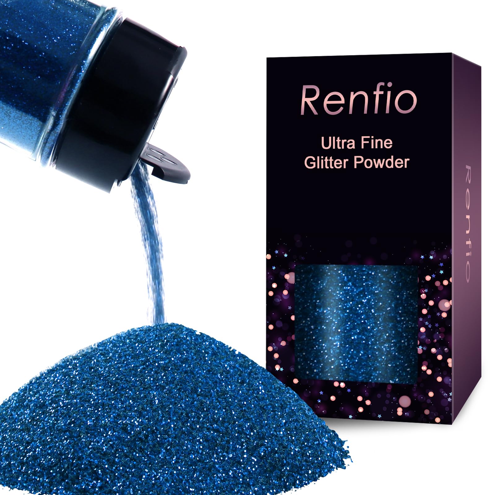 Renfio Ultra Fine Glitter Powder 2.11 Oz (60g) Metallic Resin Glitter Flakes Crafts Sequins Epoxy Chips Flakes for Tumblers Slime Painting Arts Nail Holiday Decoration - Sapphire Blue