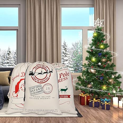 Babbo Natale 50 Cm.Confezione Da 3 Sacchetti Regalo In Cotone Con Chiusura A Cordoncino Sacco Di Babbo Natale In Tela Dimensioni 70 X 50 Cm Canvas Bag Odontotal Com Uy