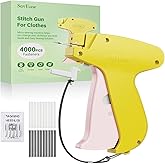 SavEase Stitch Gun for Clothes, Handheld Stitch Gun Quick Clothing Fixer, Tag Gun for Clothes Includes 2,000 Black Fasteners and 2,000 White Fasteners, 6 Needles (Yellow Pink)