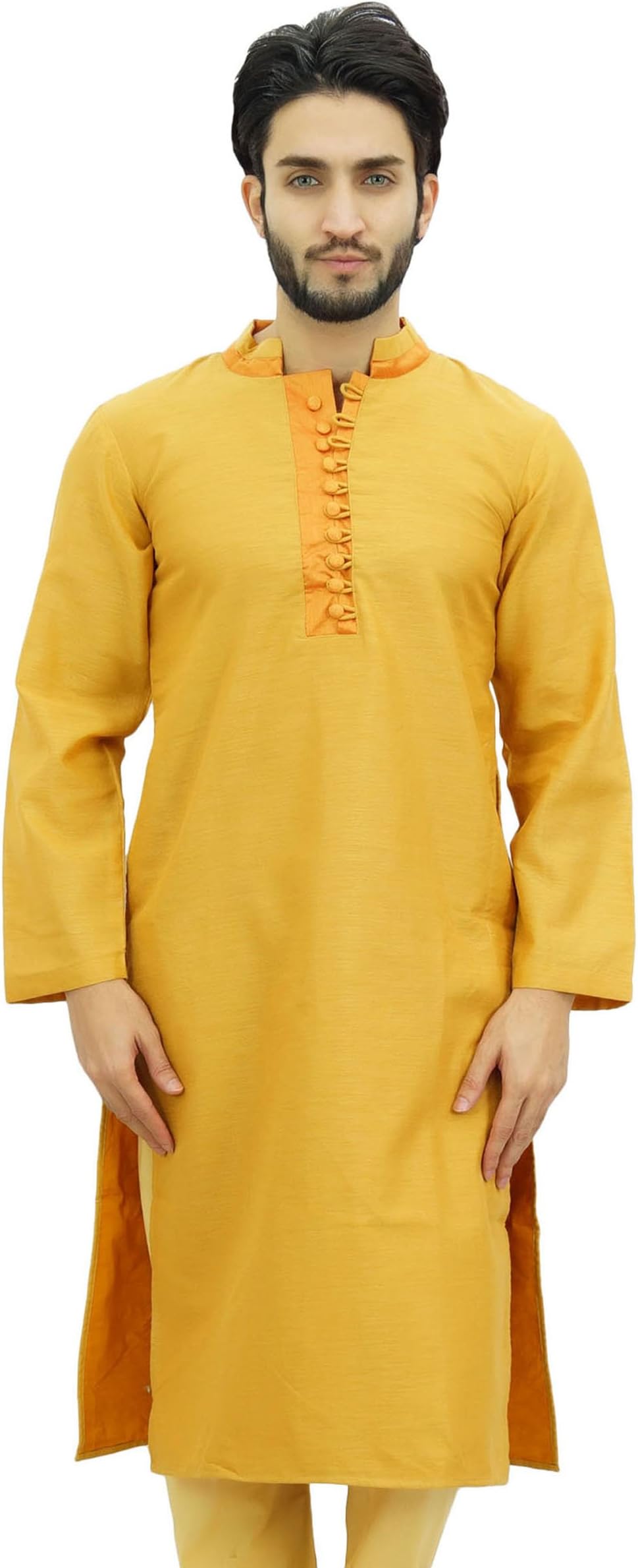 Men's Long Kurta Dupion Ethnic Bollywood Style Shirt