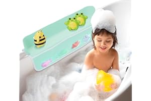 DETEIN Bathtub Splash Guard Tub Shelf for Kids with Bath Toy Storage Pockets, Splash Guard for Bathtub Bath Toy Organizer Holder Bathtub Shelf with 8 Suction Cups for Kids, Toddler (Mint Green)