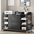 SEDETA 44" File Cabinet, Filing Cabinets fits Legal, Letter, A4 Size, 2 Drawer Office File Cabinet for Home Office with Lock, Power Strip, 6 Adjustable Shelves & 4 Hooks, Black