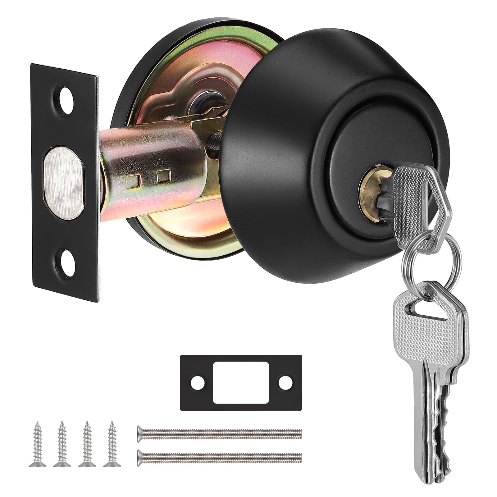 Coolty Deadbolt Lock Set, Single Cylinder Deadbolt Lock with Key Security for Entrance Door (Black)