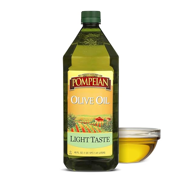 POMPEIAN LIGHT TASTE OLIVE OIL, HIGH HEAT COOKING, BAKING & SAUTEING, HIGH SMOKE POINT, 48 FL OZ