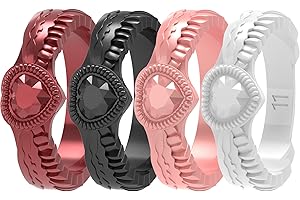 Zollen Silicone Wedding Rings for Women 4/7 Packs - Stackable Silicone Rubber Wedding Bands - Innovative Heart Shaped Diamond and Wings Collections