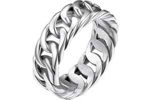 ChainsHouse Stainless Steel Band Cuban Link Ring for Men Women, 6.4MM-7MM Wide, Size 07-14, with Gift Box