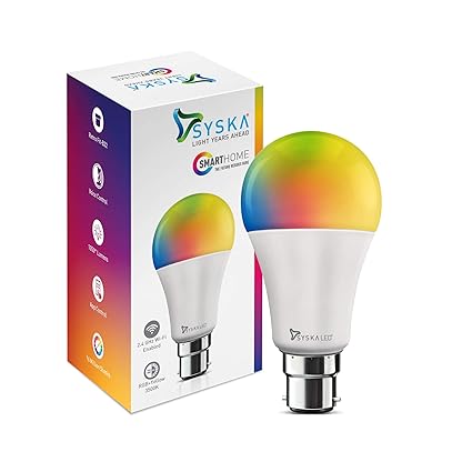Syska 12-Watt B-22 Wi-Fi Enabled Smart LED Bulb (16 Million Colors with Warm White/Neutral