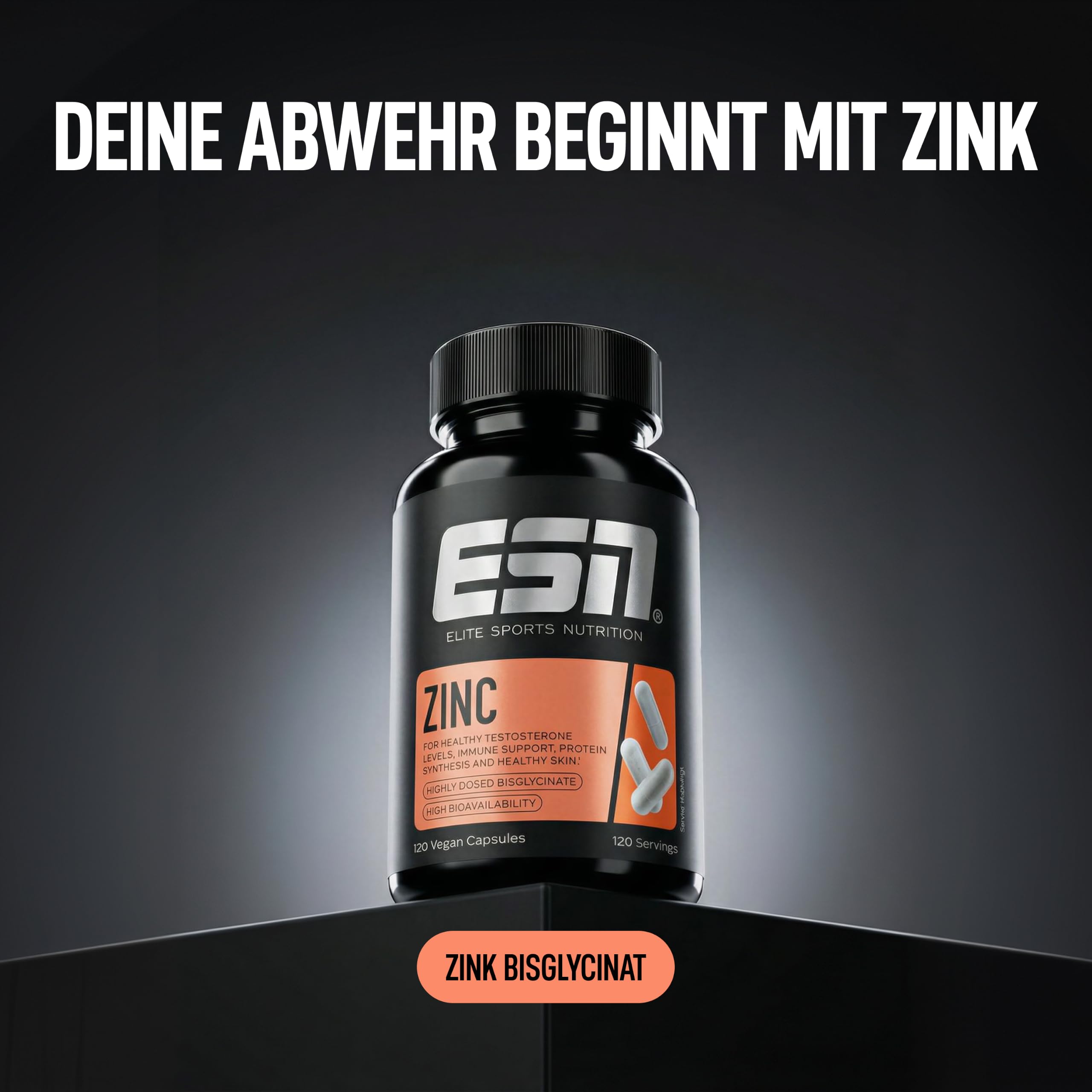 ESN Zinc - hochdosiertes Nahrungsergänzungsmittel mit 25 mg Zinkbisglycinat pro Tagesportion - gute Verträglichkeit und Bioverfügbarkeit - vegan - 120 Kapseln, 120 Portionen 2