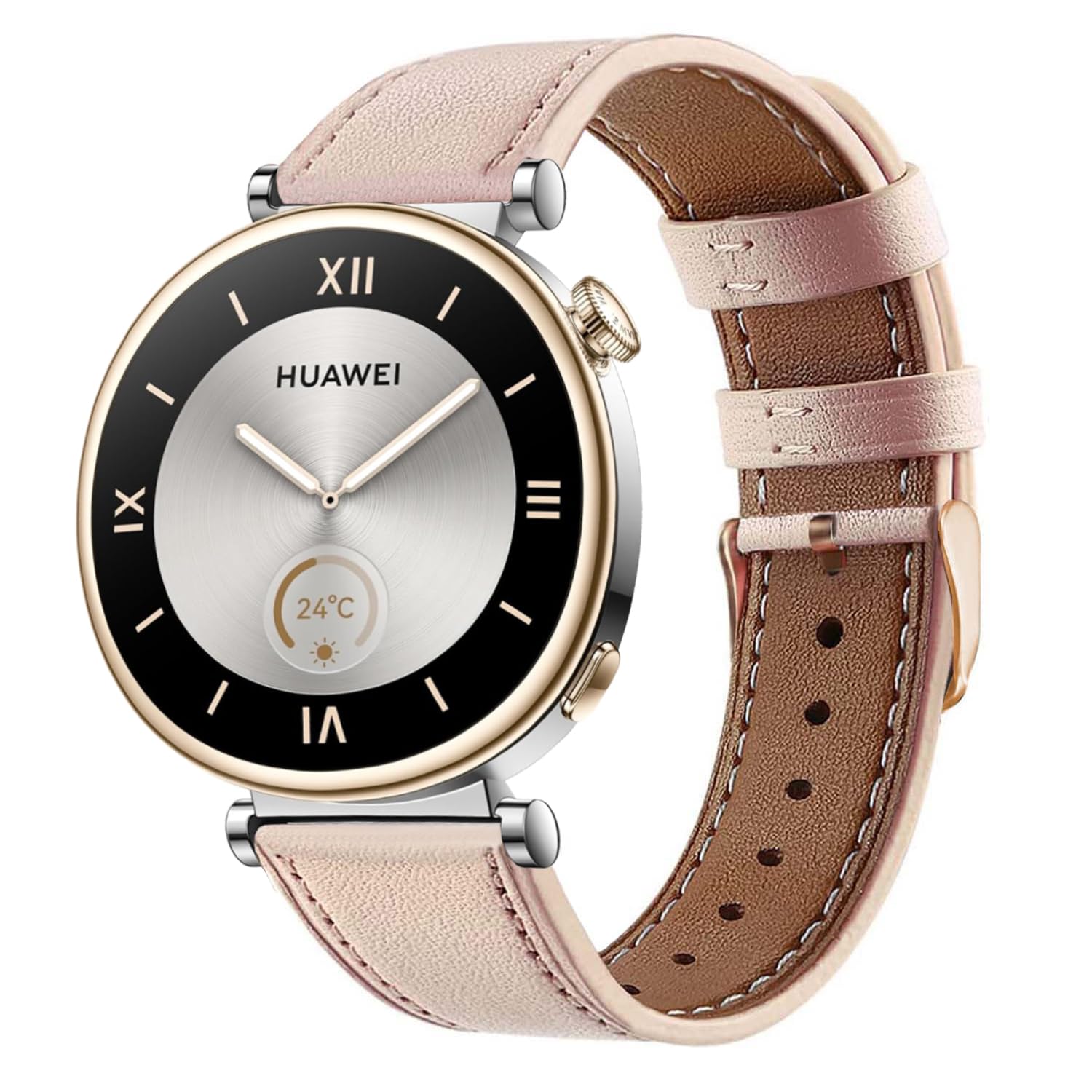 Leather Strap for Huawei Watch GT 4 41mm, 18mm Soft Leather Band Replacement Wristband for Women Men (Pink)