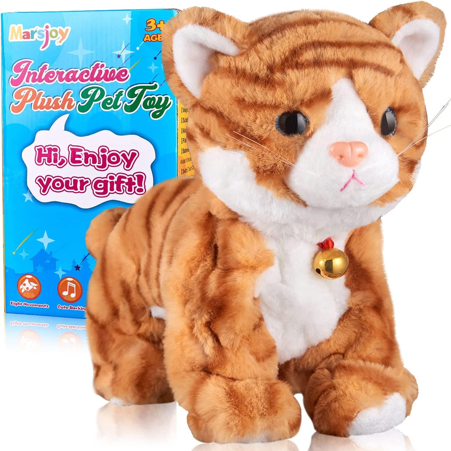 Pattern Yellow Plush Interactive Cat Robot, Barking Meow Kitten Touch Control, Electronic Pet, Animated Toy for Girls L:12" H:8" W:5"