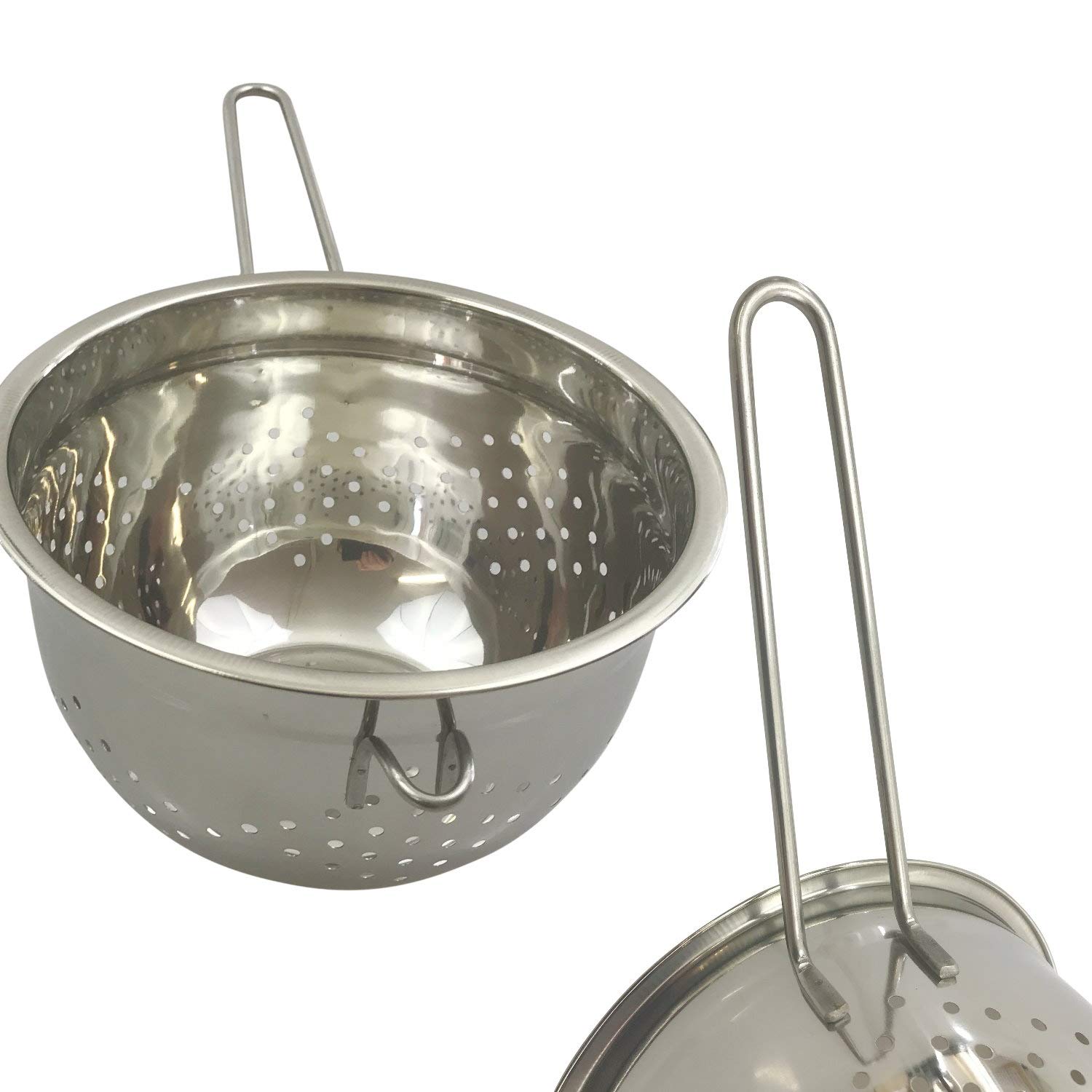 Colador Para Sopa Kerafactum Colador Para Pasta Colador Con Base Plana Y Mango De 20 Cm De Diametro Y 1 Soporte Para Ollas Colador Para Ensaladas Colador De Pie Profesional De Acero