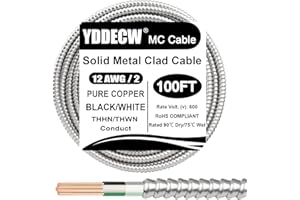 YDDECW 100ft 12/2 Metal Clad (MC) Cable with Ground, 12 Gauge Electric Wire with Aluminum Armor, Solid Bare Copper Conductors for Indoor Outdoor Underground Embedded Installation (12/2, 100 ft)