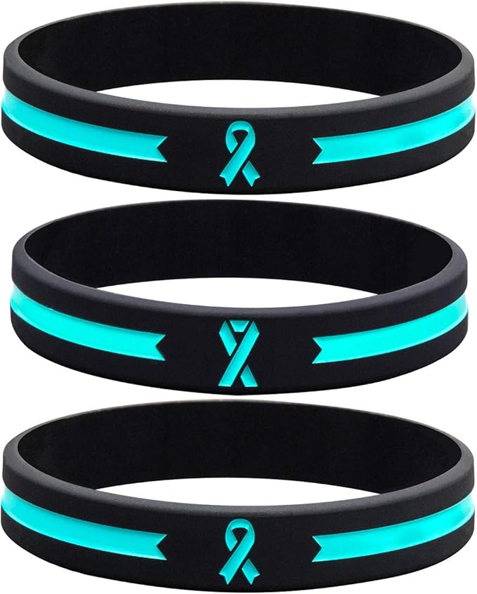 Sainstone Teal Awareness Ribbon Silicone Bracelets, Mental Health