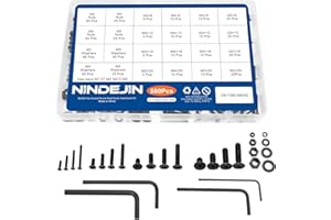 NINDEJIN M2 M3 M4 M5 Flat Head Socket Cap Screws Countersunk Bolts, Hex Drive, 12.9 Carbon Steel Screw, Full Thread, Black Oxide, 580PCS Metric Screw Bolts Nuts Washers Assortment Kit