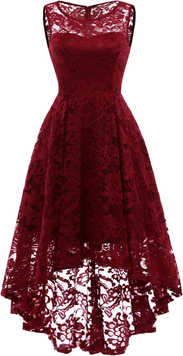 Women's Vintage Floral Lace Sleeveless Hi-Lo Cocktail Formal Swing Dress