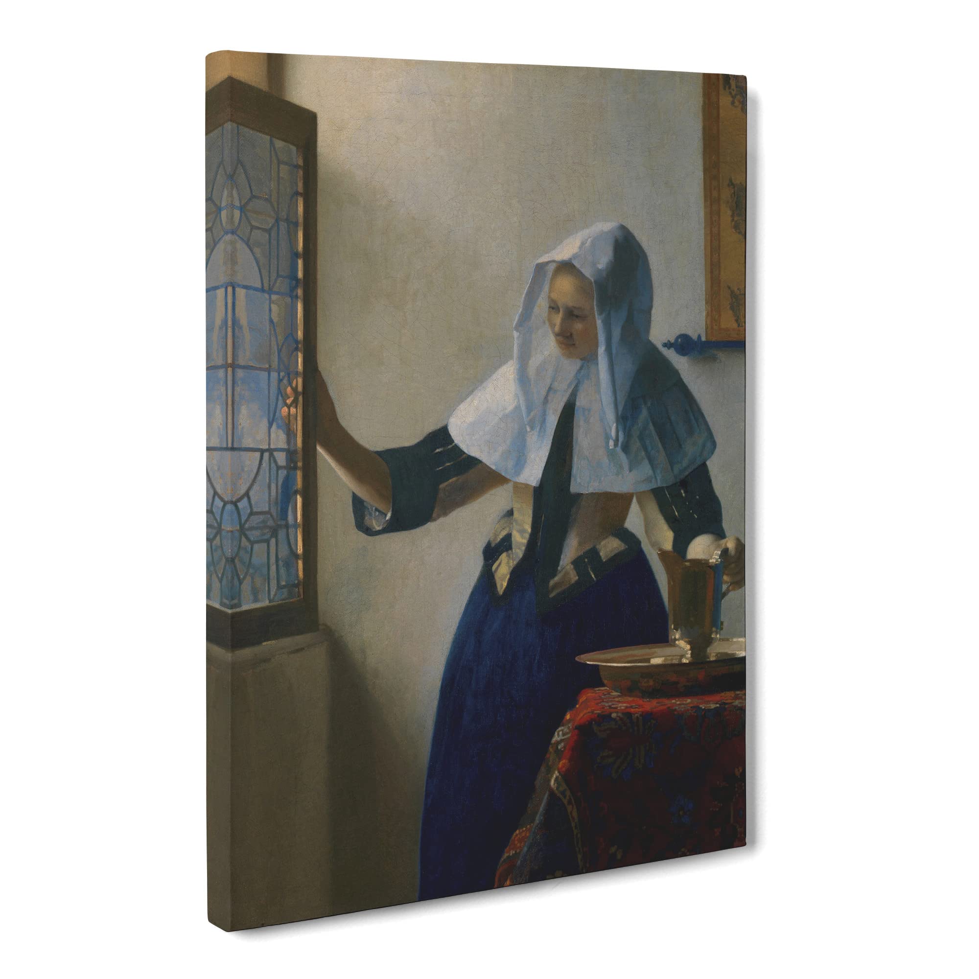 Young Woman With A Water Pitcher By Johannes Vermeer Canvas Print | Gallery Wrapped 30mm Frame Wall Art | 20x14 inches | Ready to Hang | Baroque People Picture | Living Room Bedroom Lounge Office