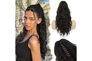BARSDAR Claw Clip Ponytail Extension - 18 Inch Curly Wavy Black Brown Ponytail Extensions for Women - Multi Layered Synthetic