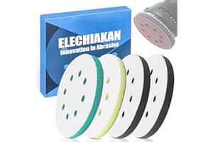4 Pack Upgraded Foam Sanding Pads for Orbital Sander, 5 Inch 8 Holes Orbital Sander Surfprep Foam Pad, Hook and Loop Soft Density Interface Pads with Soft & Hard Cushion Sponge Buffer by Elechiakan