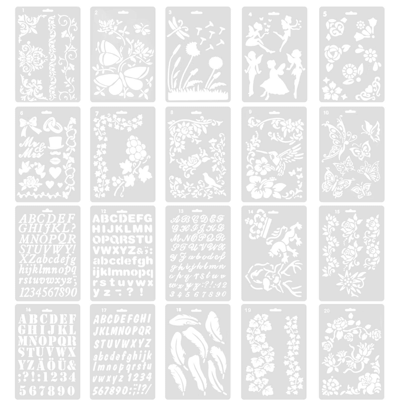 VGOL 20pcs Flower Stencil for Painting Drawing Templates Flower Butterfly Floral Templates Reusable Painting Stencils for Drawing on Wood Canvas Floor Wall Home Decor