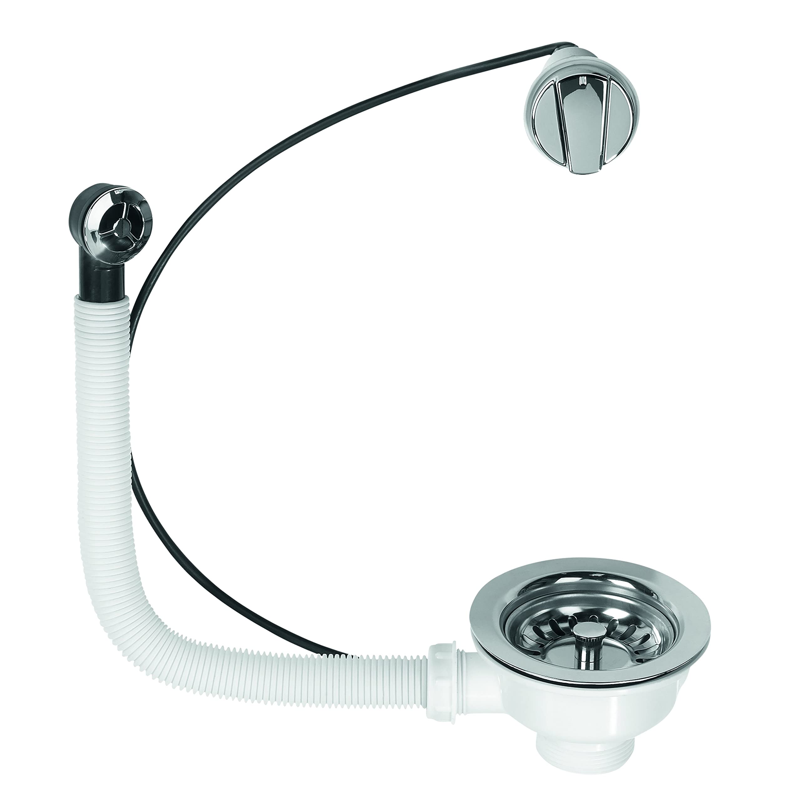 Wirquin 30718723 Sink Drain Basket for 1 Basin D90 mm with Overflow, White