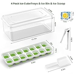 GEWTYOD Ice Cube Tray with Lid and Bin, 4 Pack