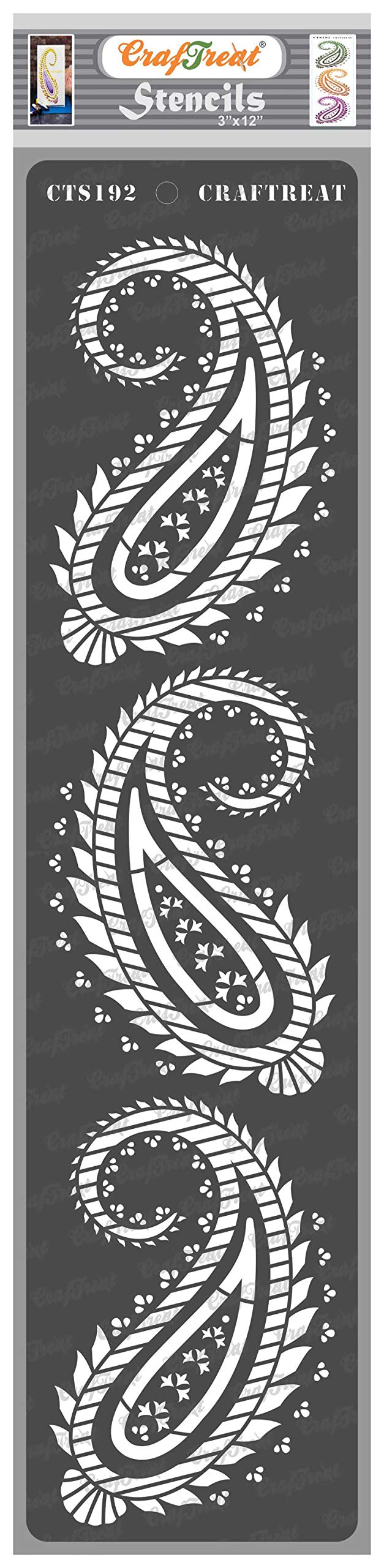 CrafTreat Reusable Paisley Stencils for Painting on Wood, Canvas, Paper, Fabric, Floor, Wall and Tile - Paisley Border - 3x12 Inch - DIY Art and Craft Stencils Borders - Paisley Template Stencil