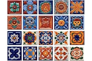 Tidevib 20pcs Peel and Stick Wall Tile Stickers, 10x10cm PVC Decorative Mexican Tiles Decals for Kitchen Backsplash, Bathroom