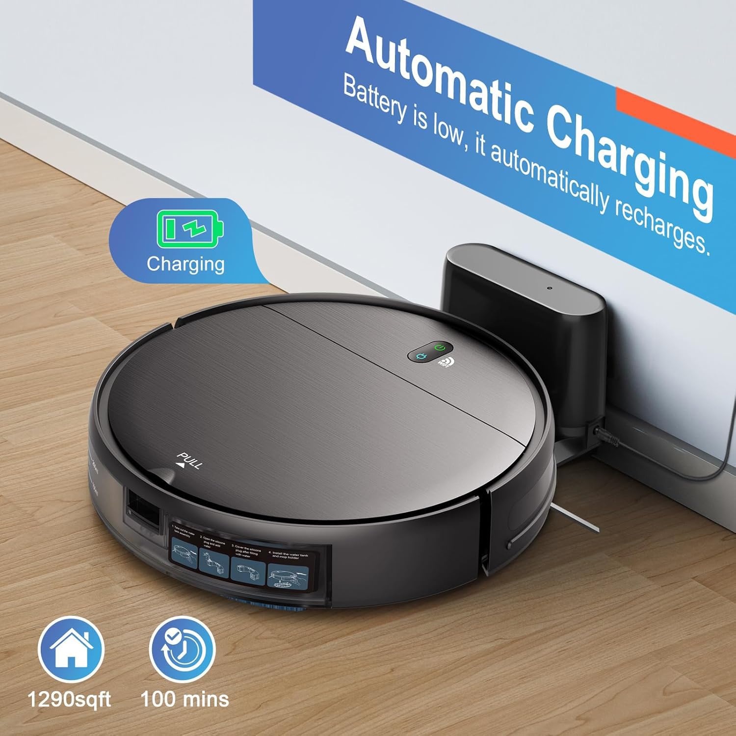MAMNV Robot Vacuum and Mop Combo, WiFi/App, Robotic Vacuum Cleaner with Schedule, 2 in 1 Mopping Robot Vacuum with Watertank and Dustbin, Self-Charging, Slim, Ideal for Hard Floor, Pet Hair, Carpet - Image 6