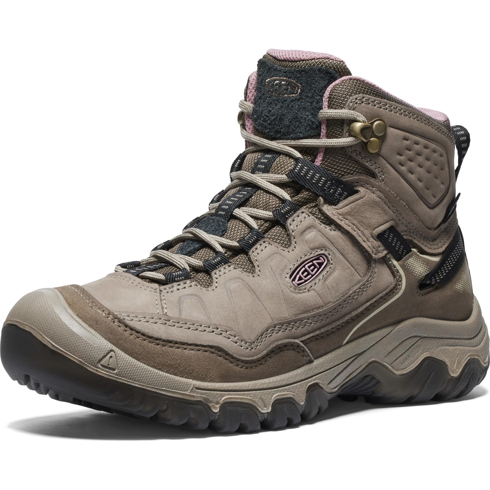 Photo 1 of KEEN Women's Targhee 4 Mid Height Durable Comfortable Waterproof Hiking Boots, Brindle/Nostalgia Rose, 7.5 Wide