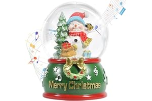 KELIVOL 100mm Christmas Snow Globe, with 8 Music and Color Lights, Music Water Snowball, Santa Claus, Snowman, Reindeer, Music Box, Christmas Decoration, Xmas Gift for Kids (Snowman)