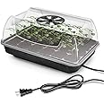 iPower Heating Seed Starter Germination Kit Seedling Propagation Tray with Heater and 5in Vented Humidity Dome, 1-Pack, Black&Transparent