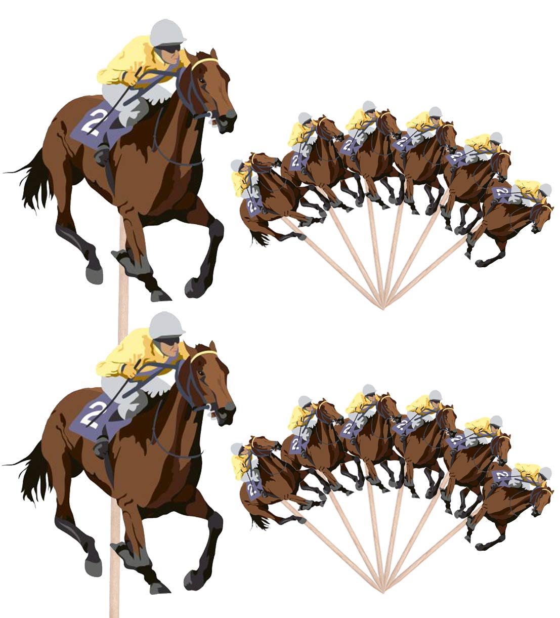 AK Giftshop Horse Racing Themed - Event - Birthday - Party Food - Cake Cupcakes - Picks Sticks - Decorations Toppers - Stand Up Food Flags (Pack of 14)