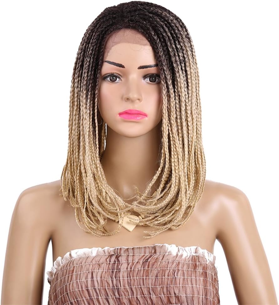 Aibelly Synthetic Full Lace Front Wig Short Side Parting Braided Bob Hair Wig Fashion Noble Women's Parting Heat Resistant Replacement 16”