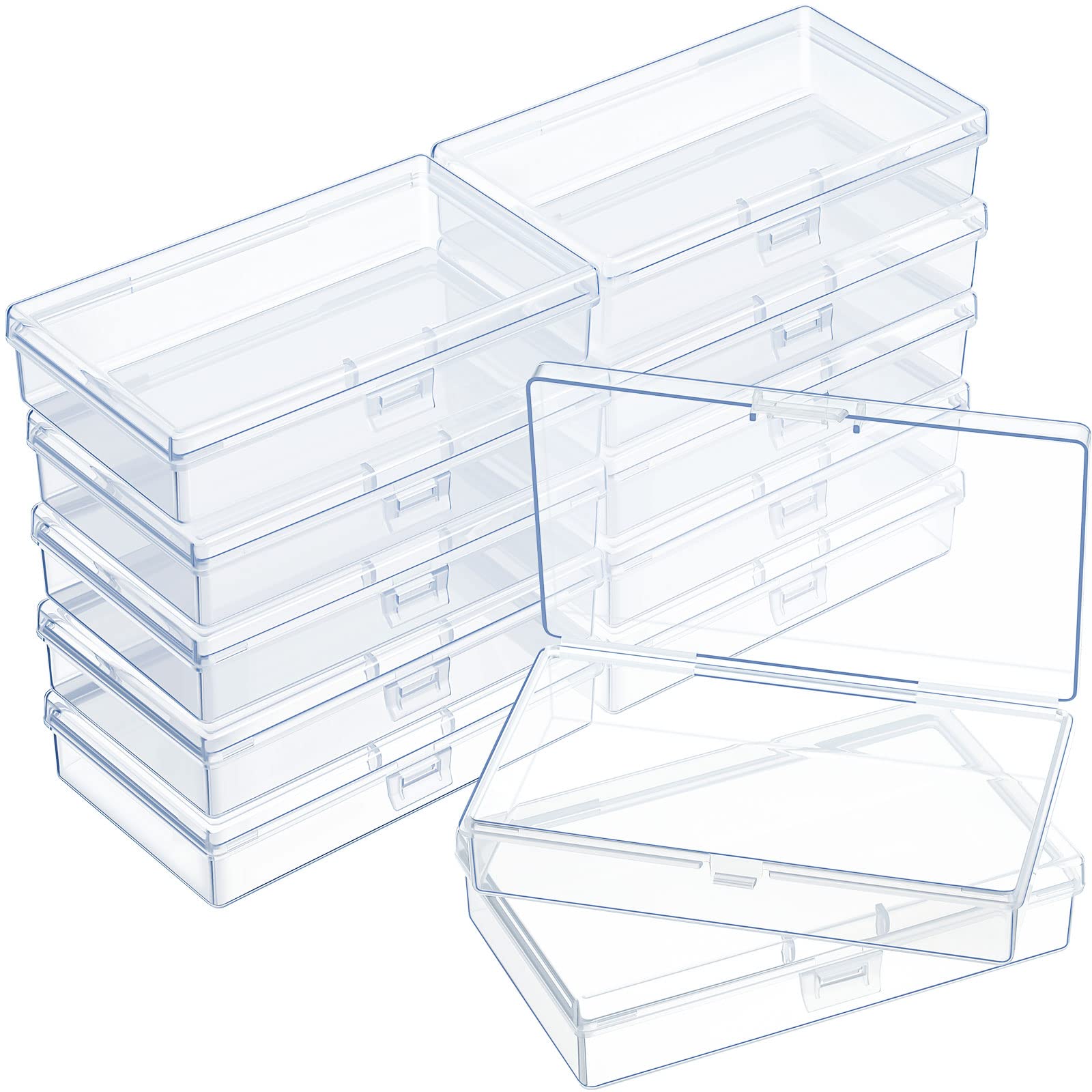 Photo 1 of 12 Pack Clear Plastic Beads Storage Containers Box with Hinged Lid for Beads and More (5.2 x 3.03 x 1.18 Inch)